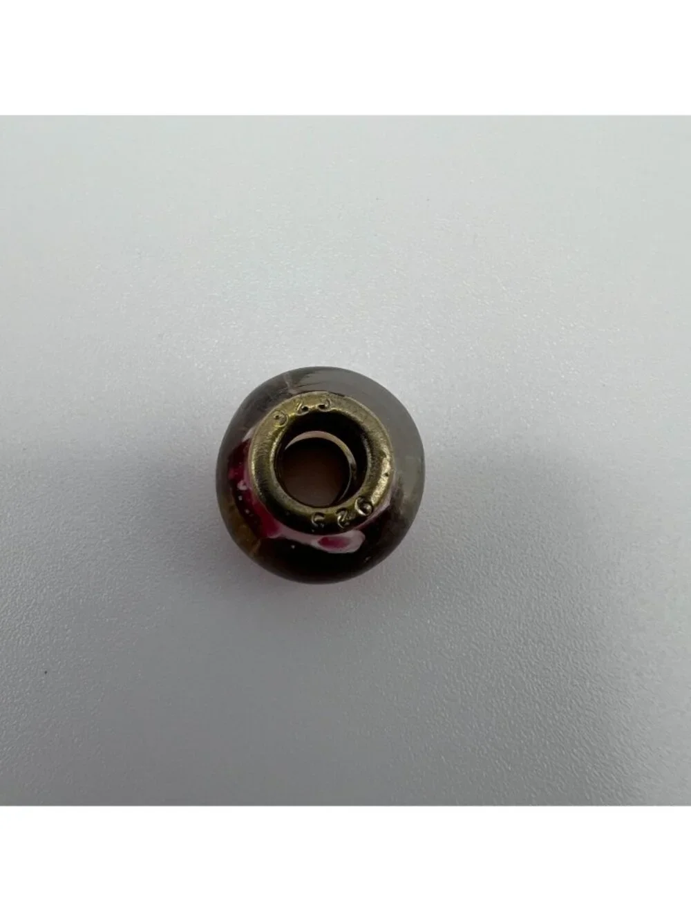 Pink Murano Glass Bead With Sterling Silver Core & Floral Design For Charm Brace - Picture 2 of 3
